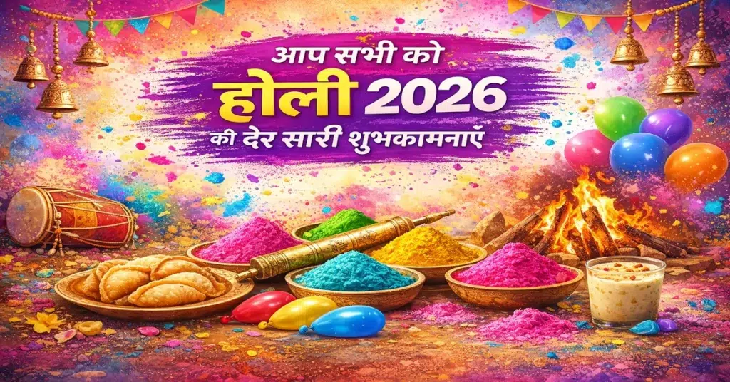 Holi 2026 celebration in India with natural gulal and safe respectful Holi playing awareness message
