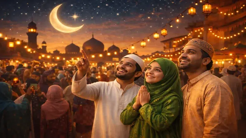 Chand Raat 2026 India mein Eid ul Fitr se pehle chand dekhne ka jashn