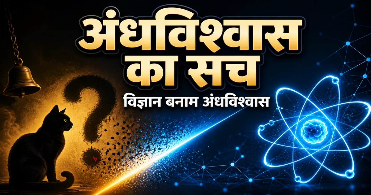 र्मिक अंधविश्वास और विज्ञान को दर्शाती तस्वीर