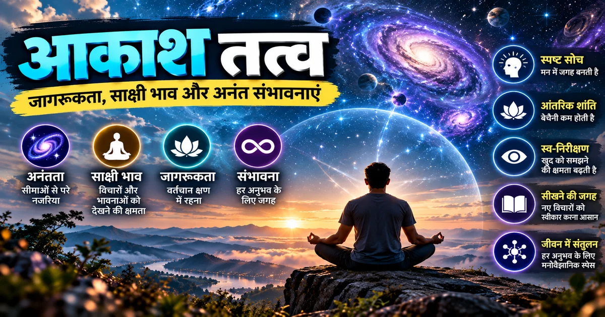 आकाश तत्व जागरूकता, साक्षी भाव और आत्म-अवलोकन का प्रतीक